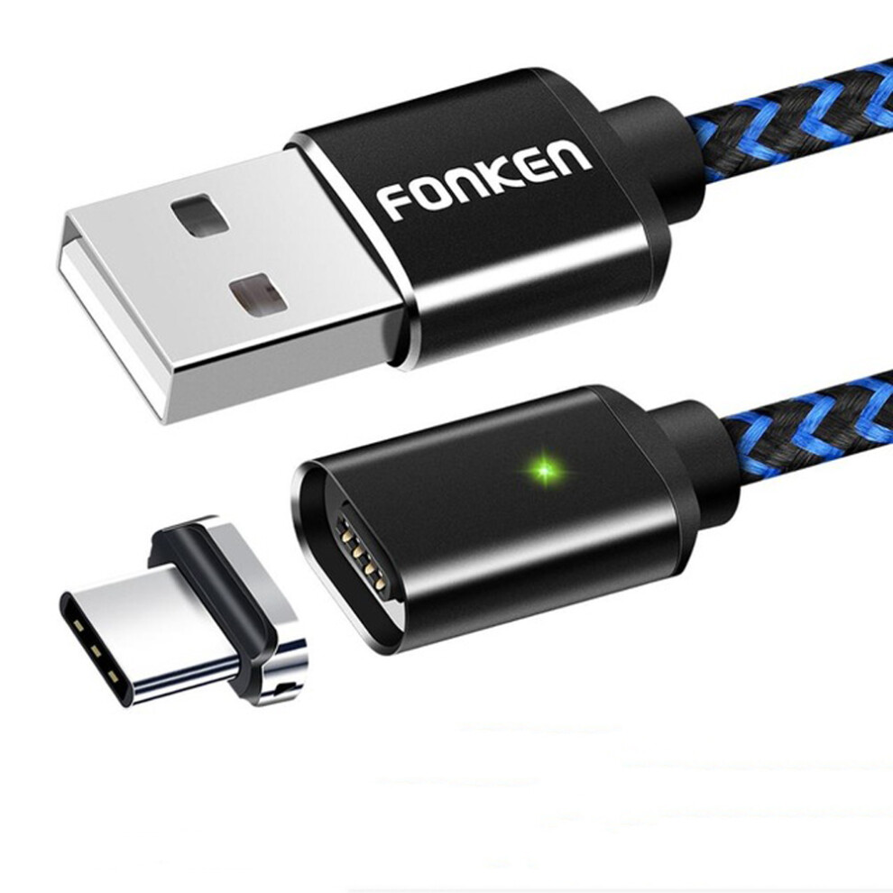 Fenkon 2.4A Micro Usb Type C Magnetic Nylon Braided Fast Charging Data Cable For Oneplus 7 Pocophone Huawei P30 Mate20 Mi9 S10 S10+ Black/Silver 3480563723115