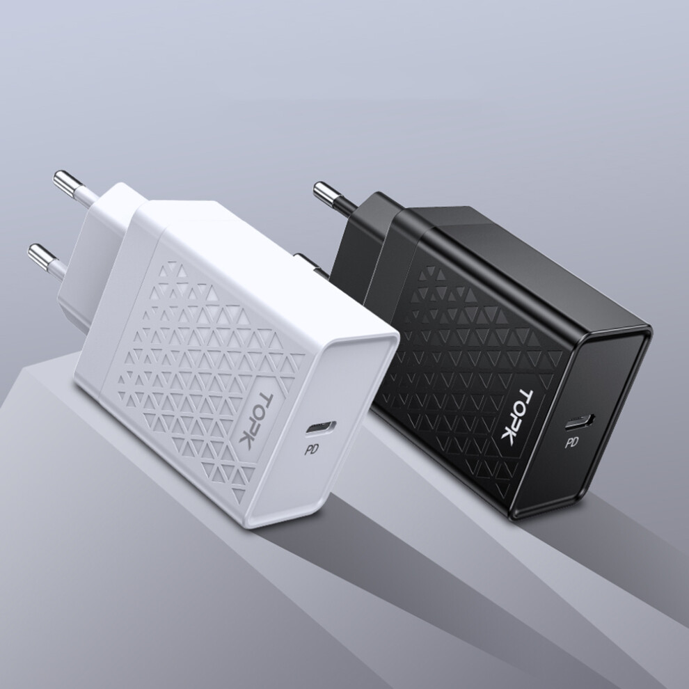 Topk 18W Pd Qc3.0 Quick Charging Type C Charger Eu Plug Adapter For Xiaomi Mi9 Macbook Huawei Mate 30 Pro G Note10+ 5G Pocophone F1 Black/White 6900060920925