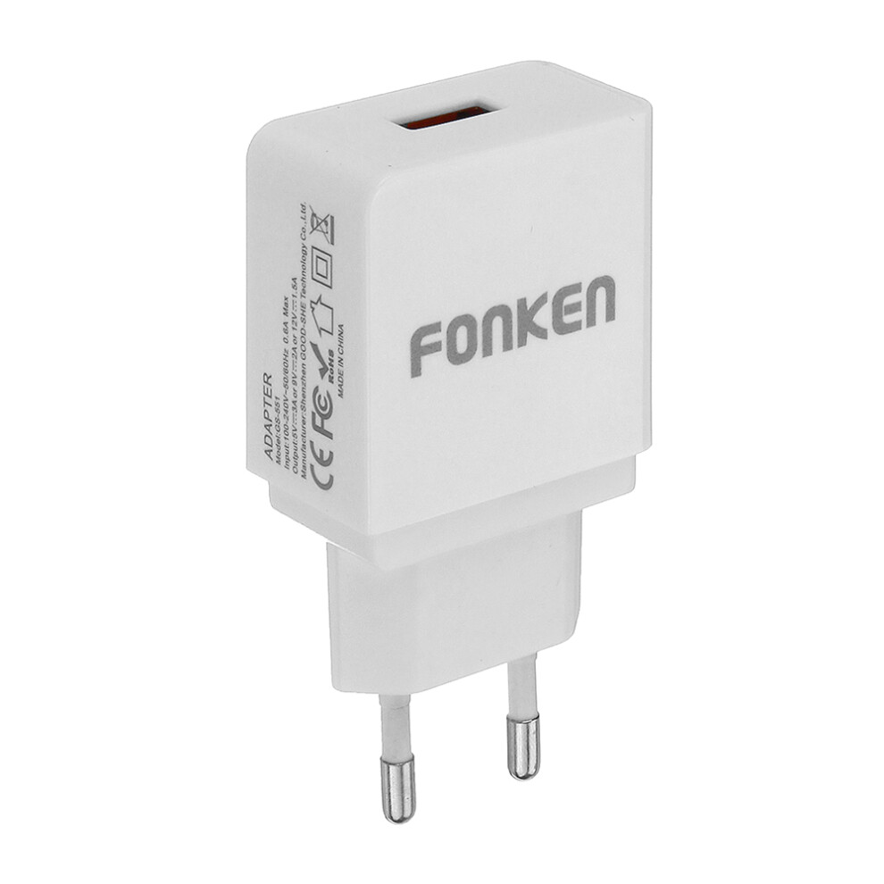 Fonken Qc3.0 2A Quick Charging Usb Charger Adapter For Iphone X Xs Huawei P30 Oneplus 7 Xiaomi Mi9 S10 S10+ White/Black 3480563652668