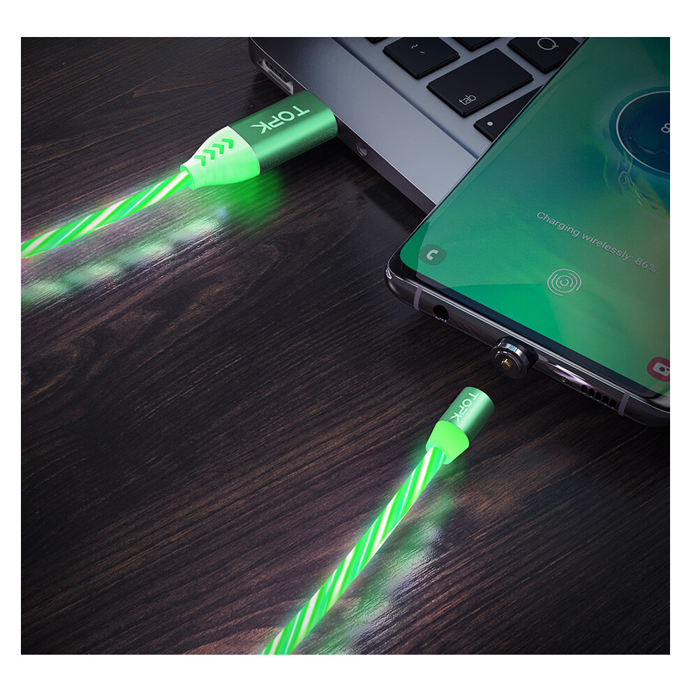 Topk Flow Glow Magnetic Micro Usb Data Cable For Huawei Oppo Vivo Green/Red/Blue 3345536013832