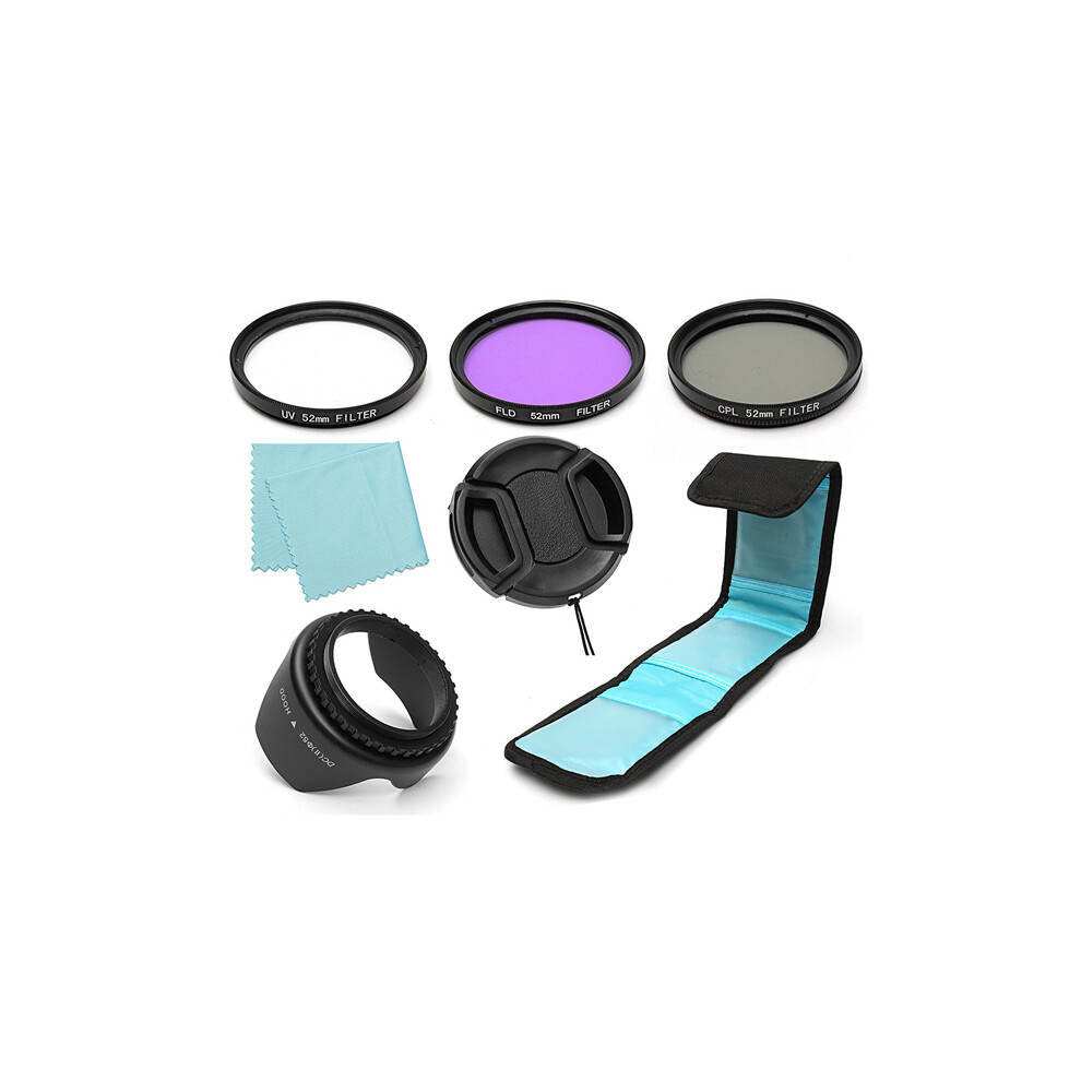 7Pcs 52mm UV CPL Polarizing FLD Lens Filter Hood Kit For Canon Nikon Camera