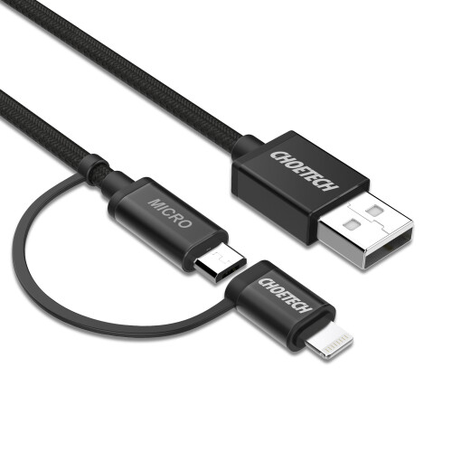 CHOETECH 2 in 1 2.4A Micro USB Lightning for Nylon Data Cable for iPhone 7 Plus Note 4 1
