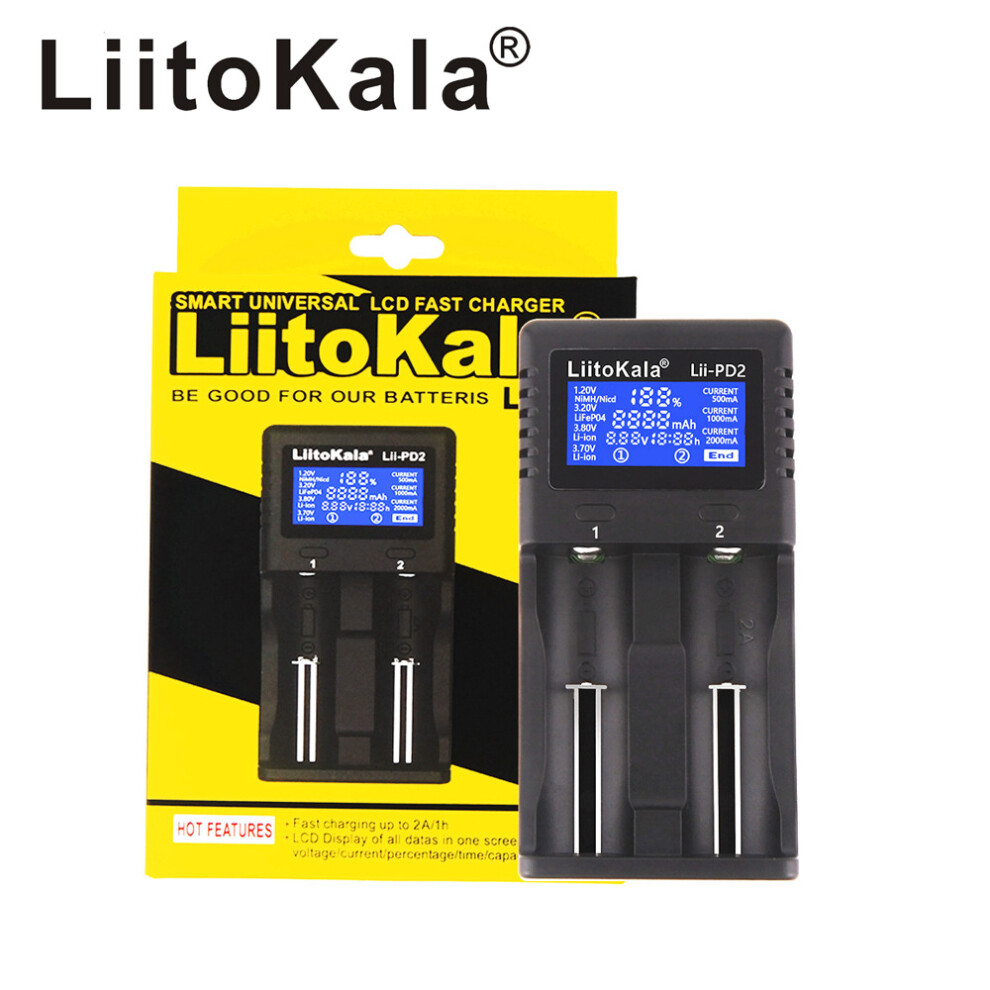 Liitokala Battery Charger Lii Pd2 18650 26650 21700 2 Slot Lithium Battery Lcd Display Charger 708478139658