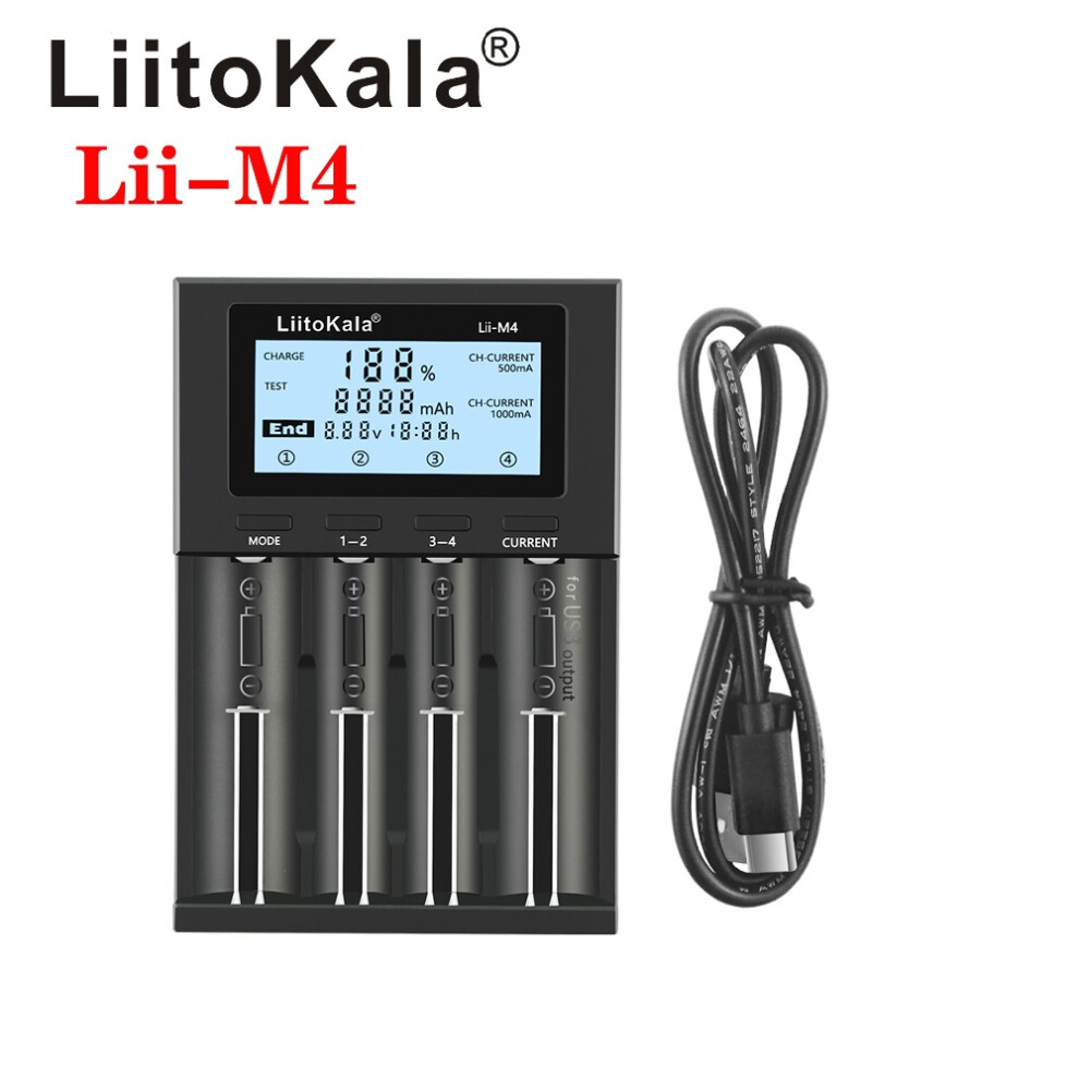 Liitokala Lii M4 5V Type C 3.7V 1.2V Aa Aaa 18650 26650 16340 14500 10440 18500 Detectable Capacity Battery Charger With Screen Display 6900079599785