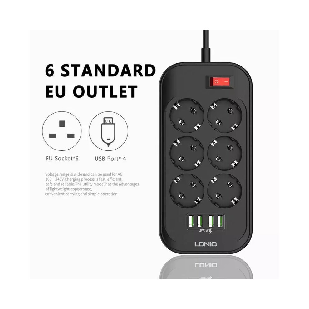 Ldnio Se6403 Eu Plug Usb Power Socket 4 Usb 6 Outlet Wall Power Socket Extension Power Strip Charger For Iphone 12 12Pro Max Oneplus 8Pro 8T 719970639805