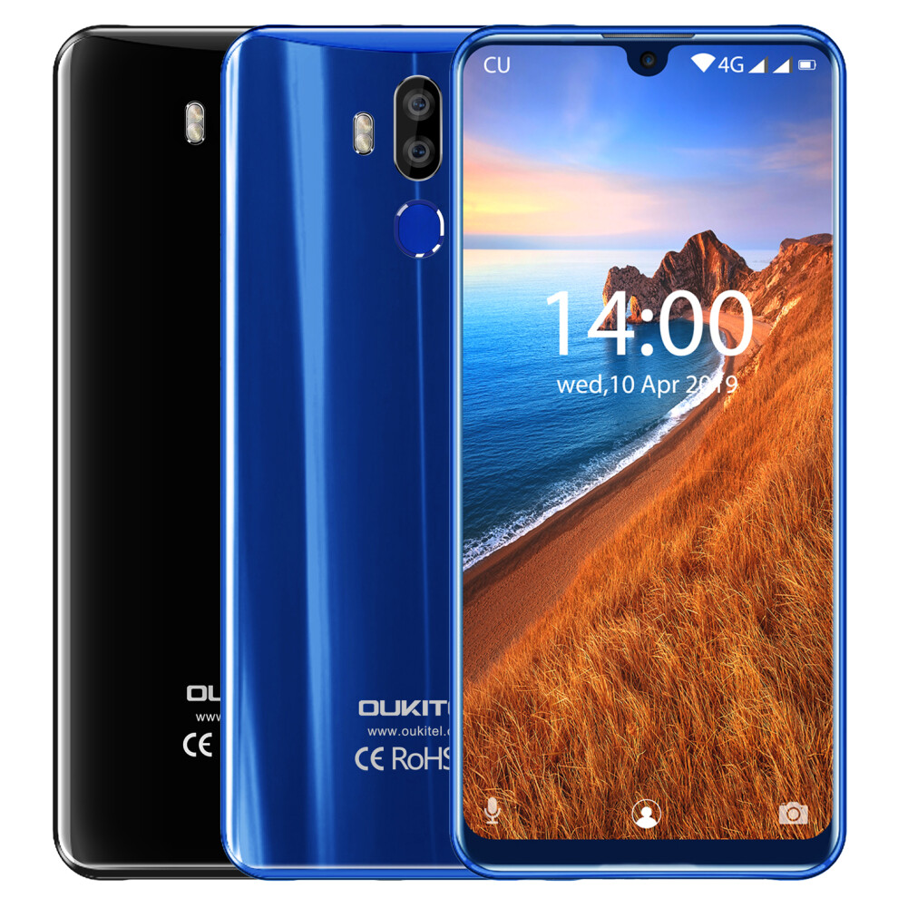 Oukitel K9 Global Version 7.12 Inch Fhd+ Waterdrop Display 6000Mah 4Gb Ram 64Gb Rom Helio P35 Octa Core 2.3Ghz 4G Smartphone Black/Blue 6900066090288