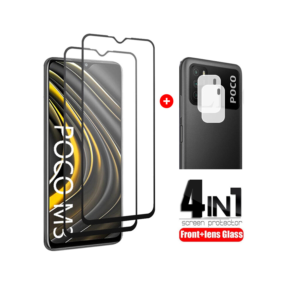 Bakeey For Poco M3 Accessories 2Pcs Full Glue Anti Explosion Tempered Glass Screen Protector + 2Pcs Hd Clear Anti Scratch Lens Protector 6906143337567
