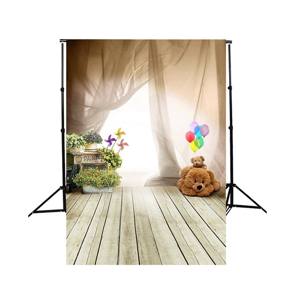 5X7ft Children Bear Balloon Wooden Floor Photography Studio Background Backdrop 190268835794