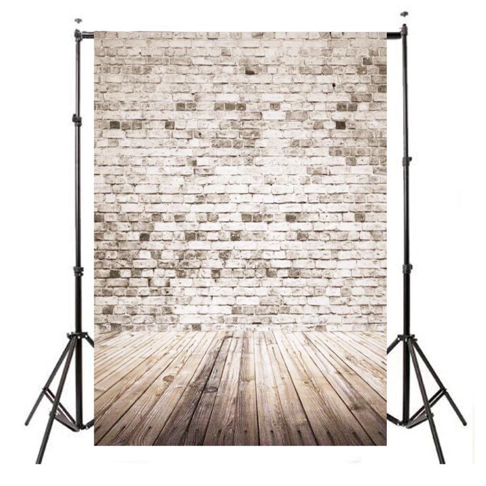 5X7ft Retro Brick Wall Wood Photography Background Valentine Backdrop Decorations White/Grey 831726926806