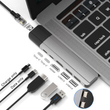 Bakeey 6 In 2 Type c to Thunderbolt With HDMI Gigabit Ethernet Rj45 + HDMI Video Output + 2*USB3.0 +PD Data Charge Port + TF SD Card Reader for Mac
