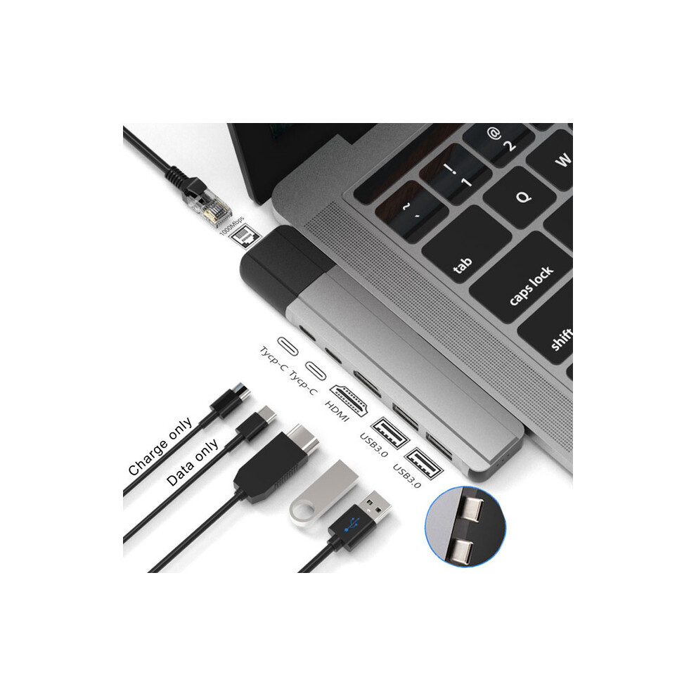 Bakeey 6 In 2 Type C To Thunderbolt With Hdmi Gigabit Ethernet Rj45 + Hdmi Video Output + 2*Usb3.0 +Pd Data Charge Port + Tf Sd Card Reader For Mac 6900079815304