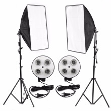 Photo Video Studio Lighting Kit 4 Socket E27 Lamp Holder Softbox Light Stands