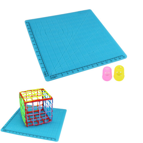 A Type Blue Silicone 3D Printing Pen Tools Design Mat with Basic Template + 2pcs Insulation Silicone Finger Caps Kit