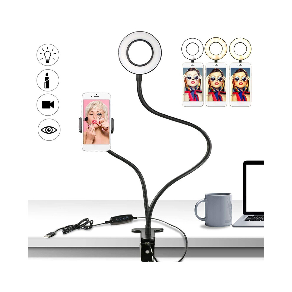 Flexible Controllable 4 Inch Led Selfie Ring + Desktop Phone Holder Clip Live Selfie Holder With Usb Plug For Youtube Tiktok Vk Vlog Makeup Light 191073001695