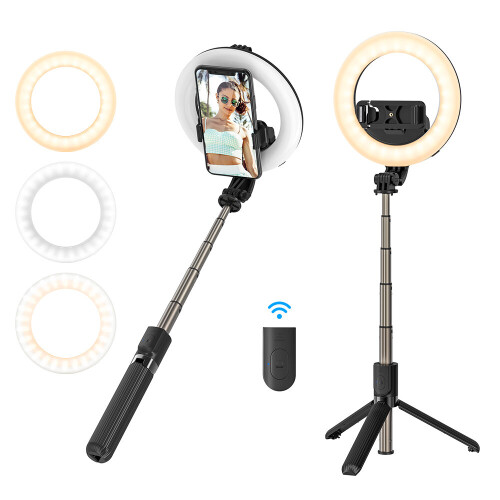 BlitzWolf BW BS8 Pro bluetooth Selfie Stick 5 inch Ring Light LED Fill Light Extendable Foldable Selfie Stick Tripod For Phone Sport Camera 1