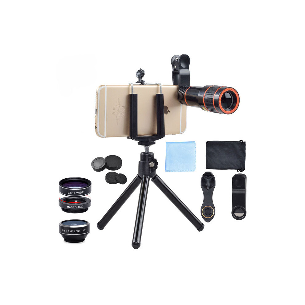 Apexel Apl Hs12xdg3 6 In 1 Universal 12X Zoom Telescope Fisheye Wide Angle Macro With Tripod Light 6903942438204