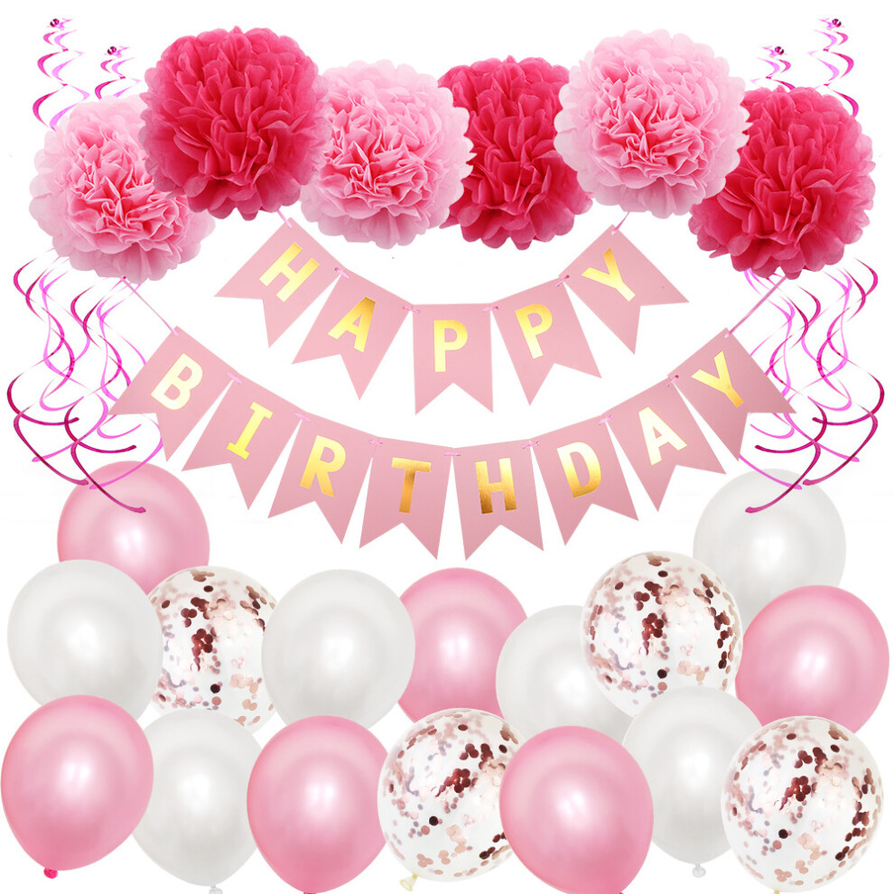 Happy Birthday Party Decoration Banner Bunting Balloons Background Blue/Pink/Black 8884161590875