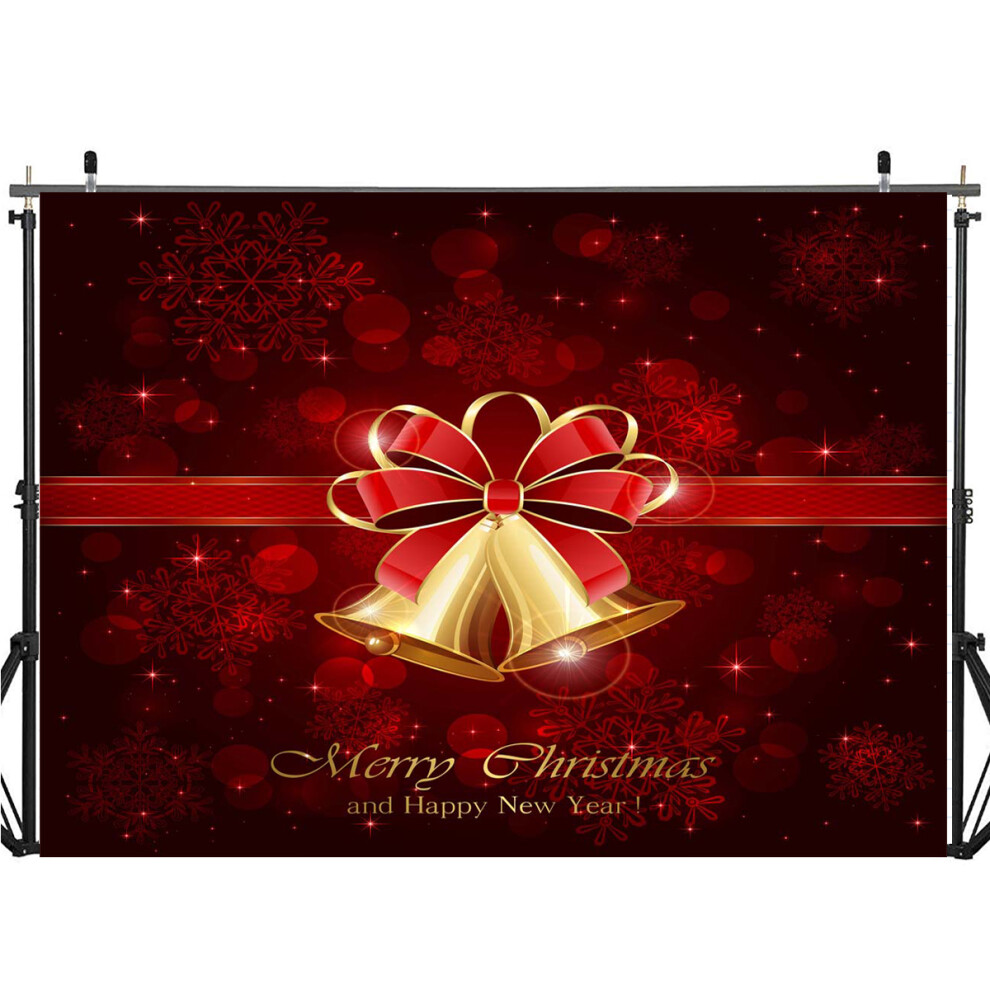 5X7ft Vinyl Merry Christmas Happy New Year Bell Ring Photography Backdrop Background Studio Prop Red 300028126127