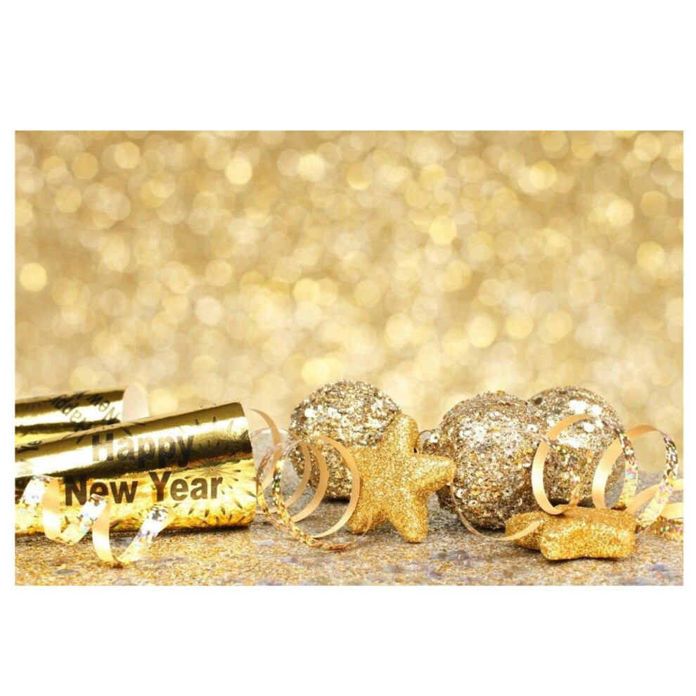5X7ft Vinyl Happy New Year Photography Backdrop Background Studio Prop Golden 772083296600