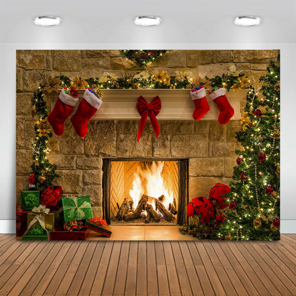 5X3ft 7X5ft 10X7ft Christmas Fireplace Socks Backdrop Photography Background Cloth Decoration Background Studio Prop Red 710954549844