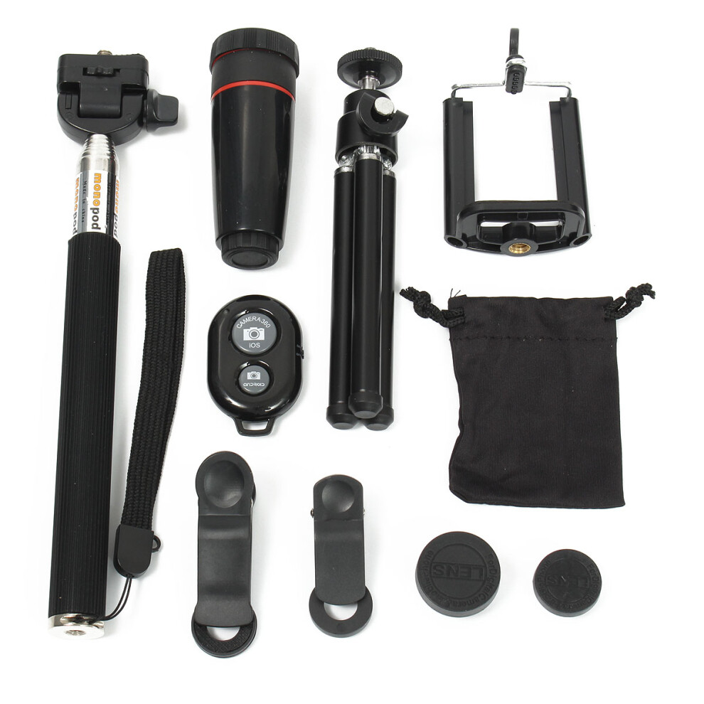 8X Telephoto Fisheye Lens Bluetooth Selfie Shutter Stick Mini Tripod Set Kit For Smartphone Photography 825450267014