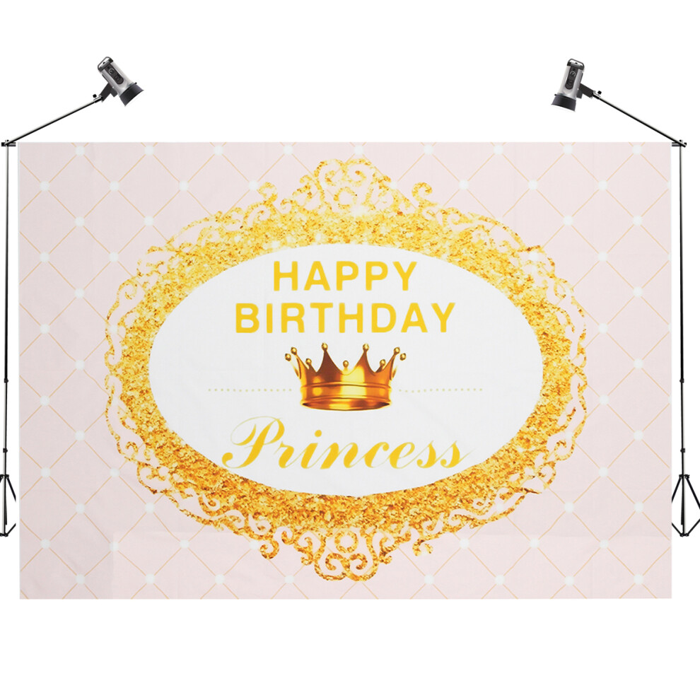 7X5ft Crown Birthday Theme Photography Backdrop Studio Prop Background Golden/Pink 722737166995