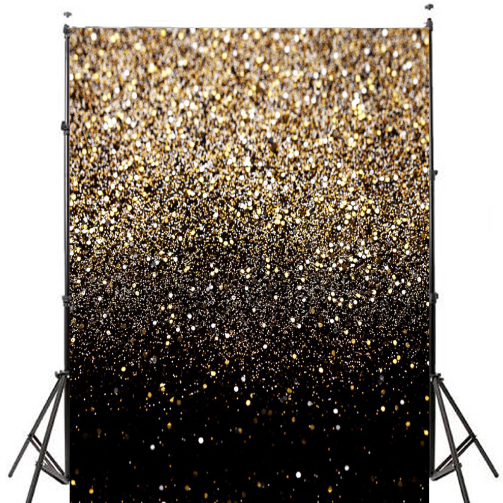 5X7ft Gradual Change Glitter Dots Photography Backdrop Studio Prop Background Black/Gold 5056343903503