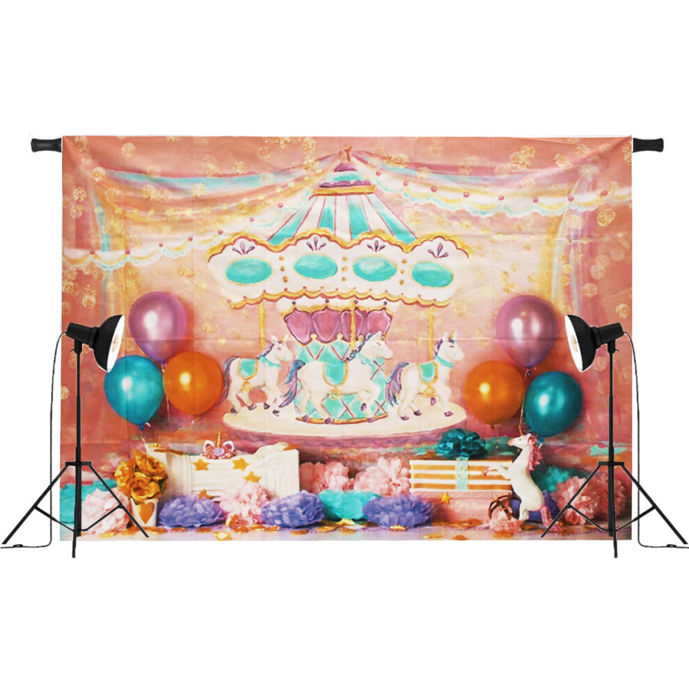 7X5ft Unicorn Birthday Carousel Ribbon Photography Backdrop Studio Prop Background Pink 300742253789