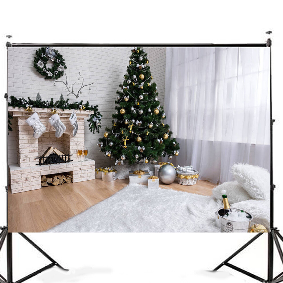 7X5ft Room Christmas Tree Fireplace Photography Backdrop Studio Prop Background White 6900617922723