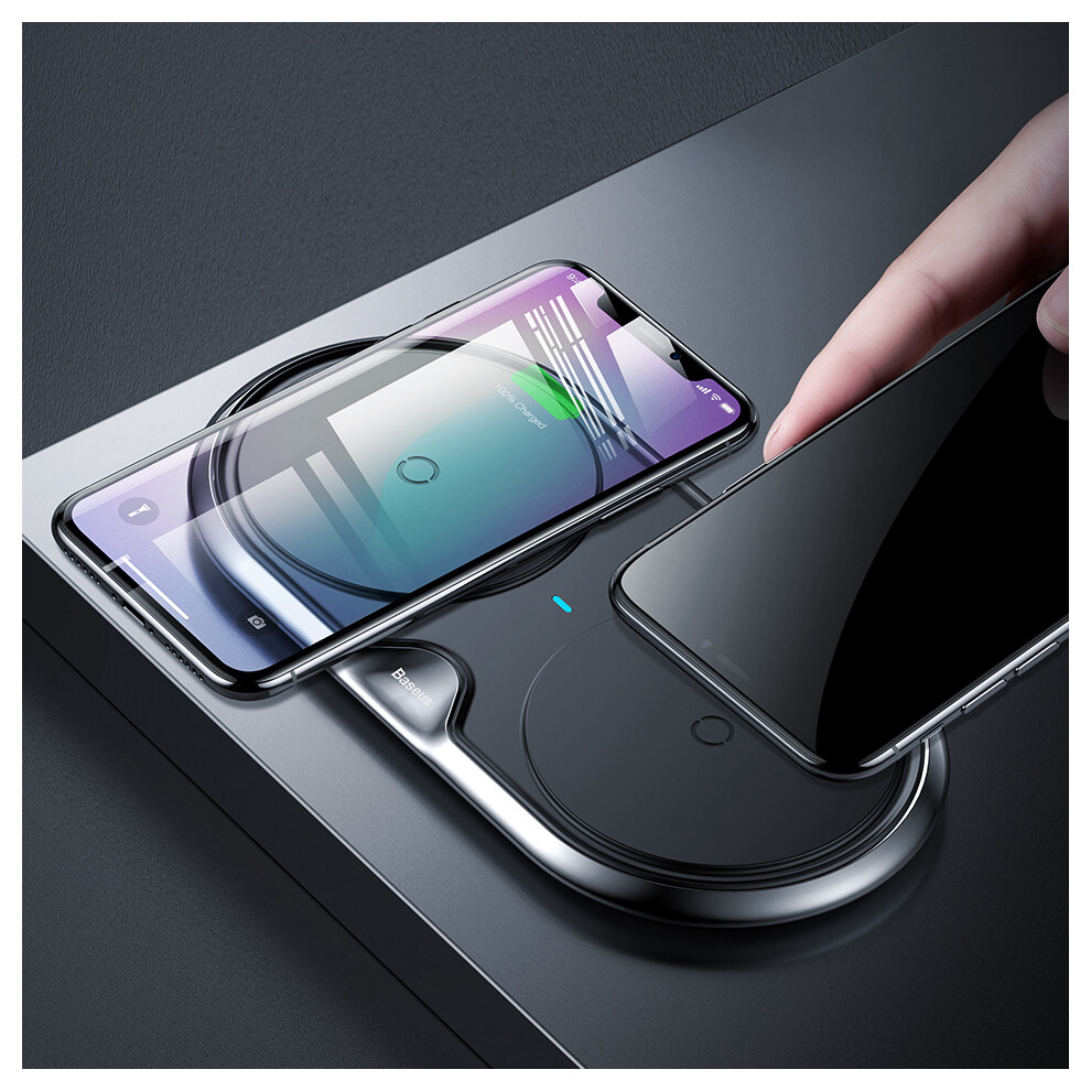Baseus 10W Dual Qi Wireless Fast Zinc Alloy Charger Base For Iphone X 8 Plus S8 S9 Mix 2S Black/White 6900350914306