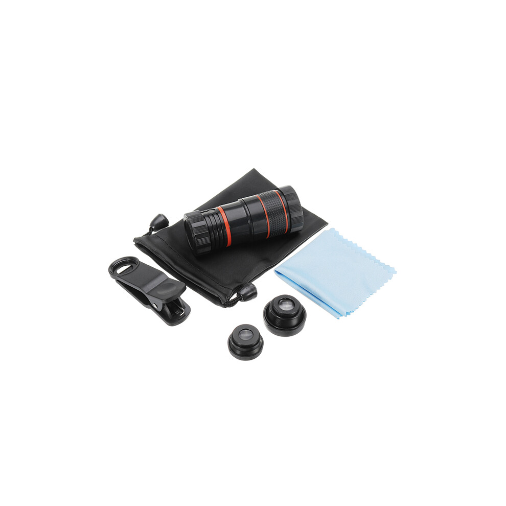 Apexel Cl 19B85 4 In 1 8X Telescope Zoom Fisheye Wide Angle Macro Lens For Mobile Phone Tablet Black 300029464051