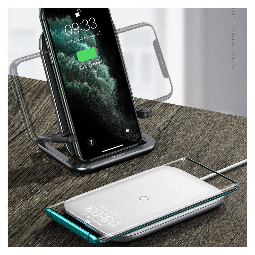 Baseus 15W Wireless Charger Vertical Horizontal Fast Wireless Charging Pad Phone Holder For Qi Enabled Smart Phones For Iphone 11 Se 2020 For Samsung White/Black 888494821703