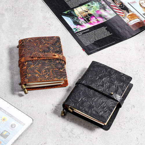 Indra Handmade Medium Embossed Stitched Leather Diary Notebook Journal 2