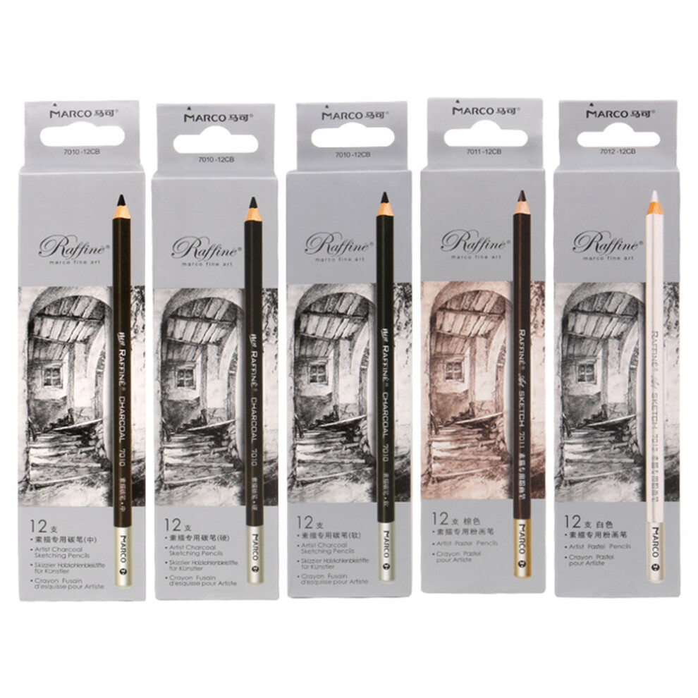 Marco 12Pcs Wood Drawing Sketch Pencil Set Soft Charcoal Pencils Pen Black White Brown for Student Sketching Professional Art Supplies-image-OPC-PBPKQFB-NEW
