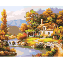 Oil Painting By Number Kit Bridge River Cottage Landscape Painting DIY Acrylic Pigment Painting By Numbers Set Hand Craft Art Supplies Home Office De