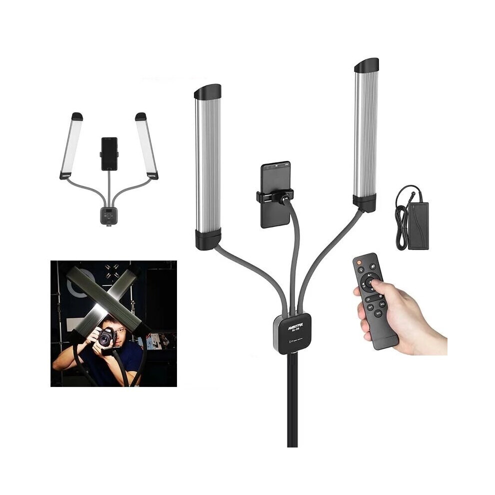 AMBITFUL AL 20 3000K 6000K 40W Double Arms Fill LED Light Long Strips Video Lamp with LCD Screen with Remote Control for Photography Studio Live Broa