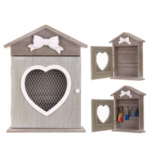 House Heart Shaped Key Box European Style Retro Wood Wall Hanging Key Storage Cabinet Wall Mounted with Hooks