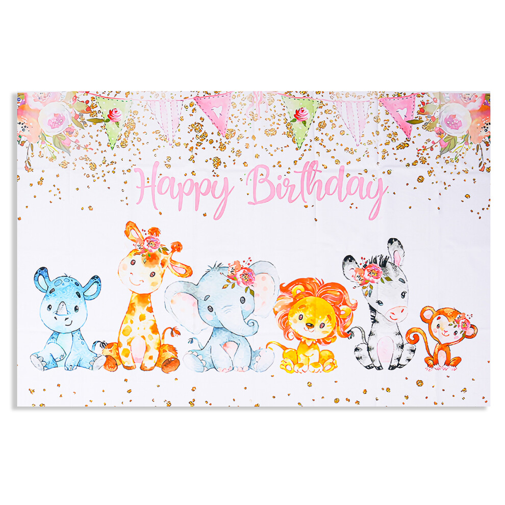 Birthday Photography Background Cartoon Animal Backdrop For Children's Birthday Party Decorations Photo Booth Backdrops Pink 741275865757