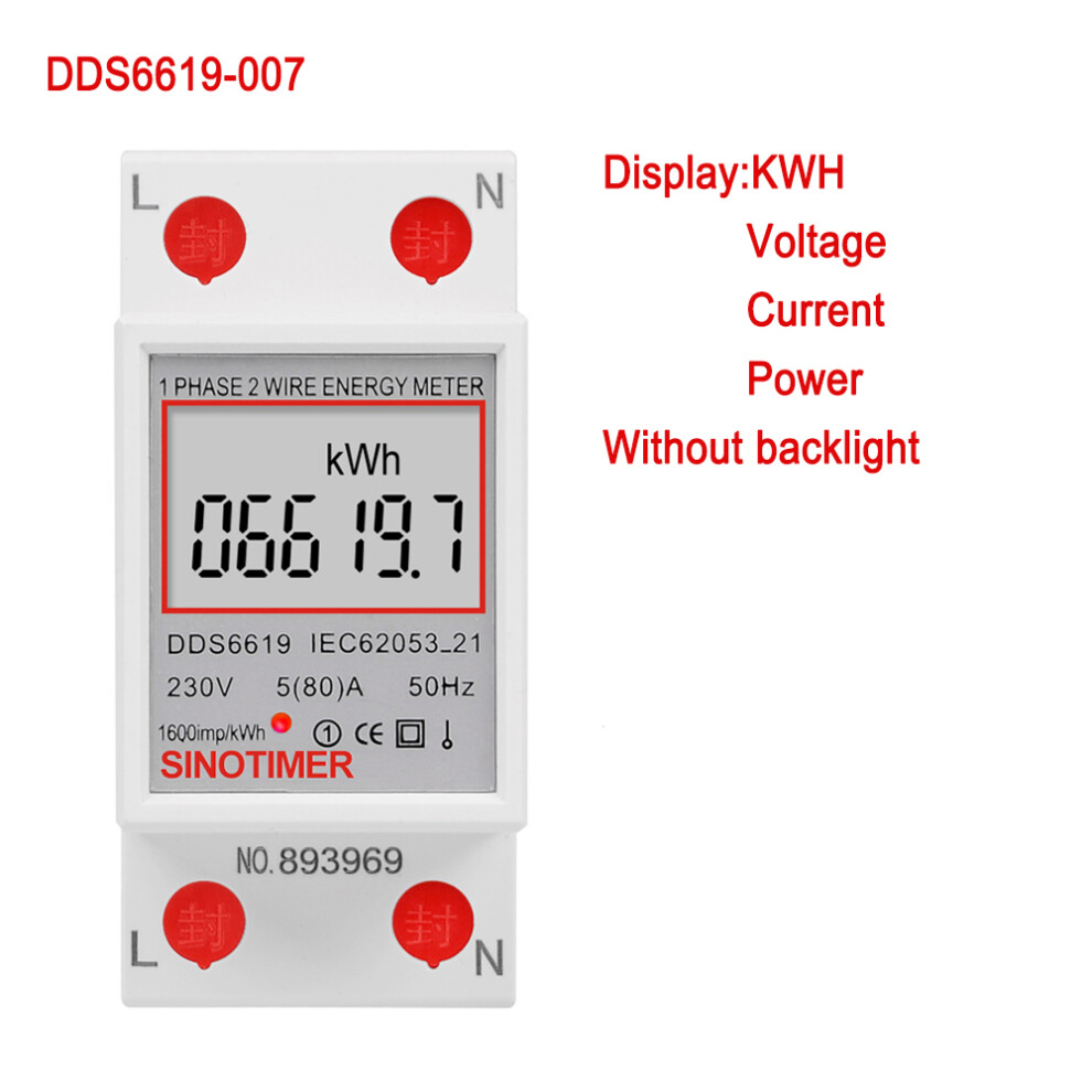 Sinotimer Dds6619 007 Single Phase Two Wire Lcd Digital Display Wattmeter Power Consumption Energy Electric Meter Kwh Ac 230V 50Hz Electric Din Rail 6906141139064