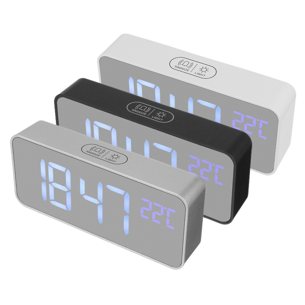LED Digital Mirror Alarm Clock 24H 12H Touch Snooze Memory Temperature Home