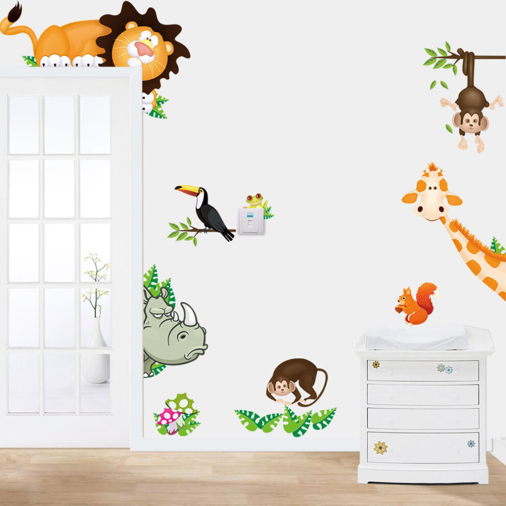 Cartoon Animal Wall Sticker Cute Zoo Giraffe Lion Monkey Squirrel Wall Background Paper Baby Kids Bedroom Kindergarten Mural