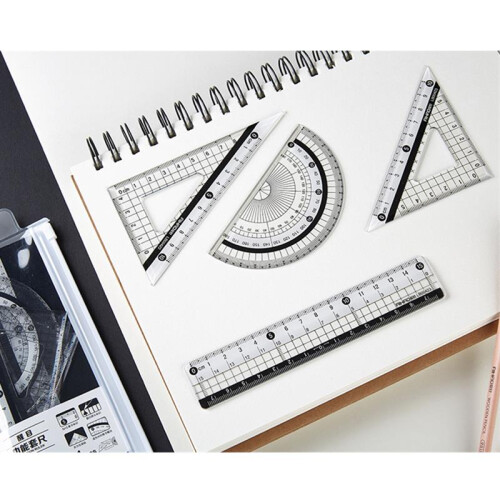 AIHAO LB00423 4Pcs Straight Triangle Protractor Rulers Plastic Ruler ...