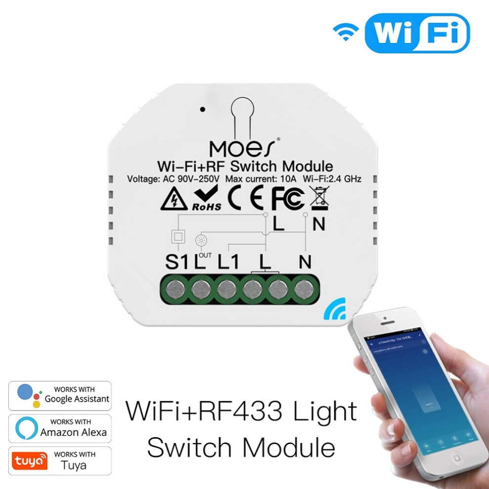 Moeshouse Mini Diy Wifi Rf433 Smart Relay Switch Module Smart Life Tuya App Control For Alexa Google Home 1 Gang 1 2 Way 6901249459786