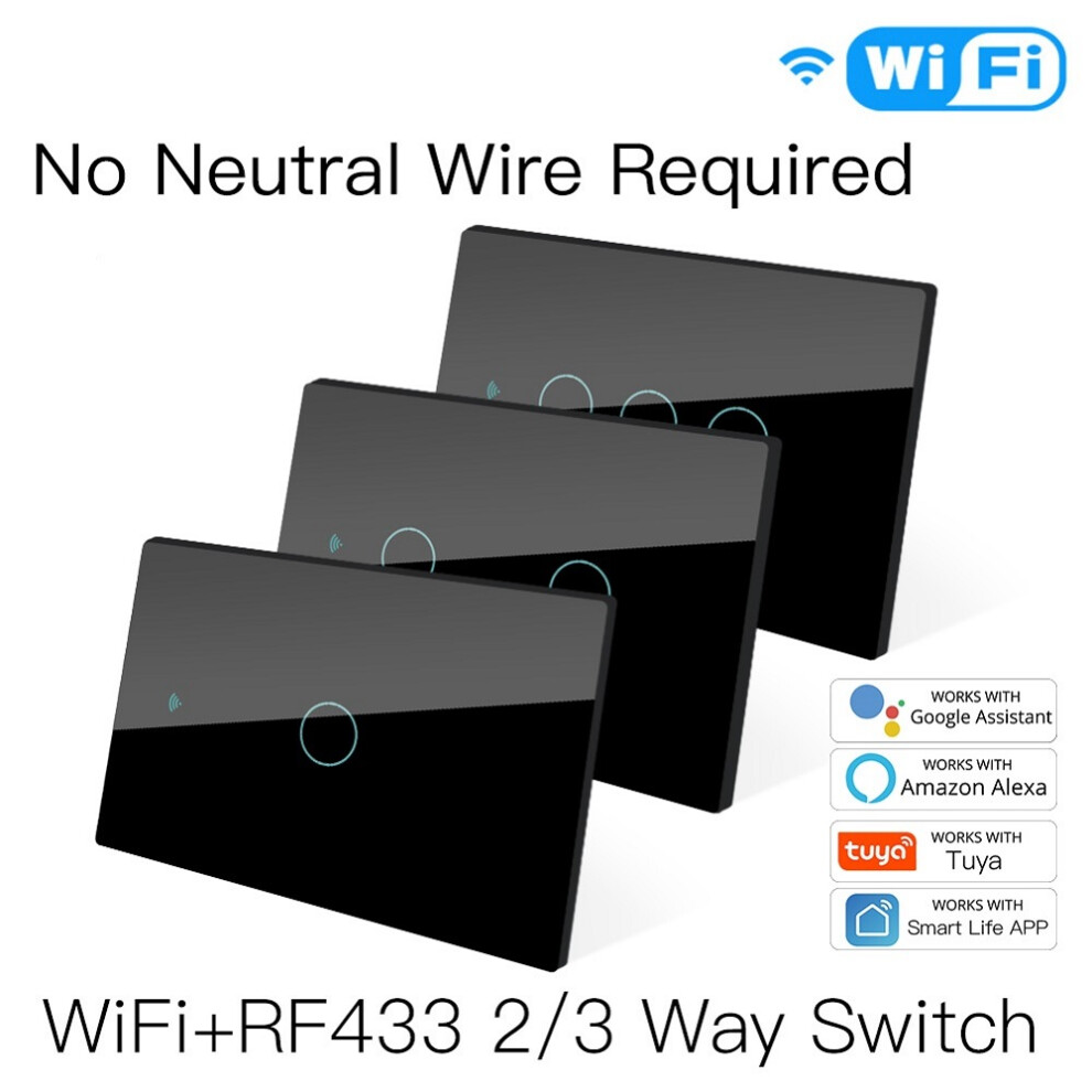 Moeshouse Wifi Smart 1 2 3 Gang Wall Light Switch Glass Panel Rf433&Wi Fi Smart Life Tuya App Remote Control Works With Alexa Google Home 6900074524331