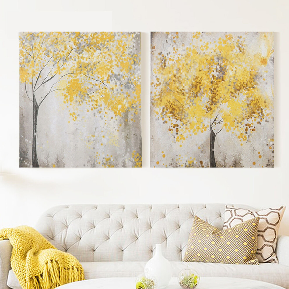 2pcs Frameless Yellow Flower Tres Canvas Pictures 30x30cm Frameless House Living Room Bedthroom Wall Art Decoration Supplies