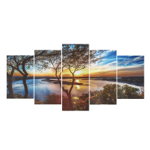 5 Panel Wall Art Sunset And Tree Painting On Canvas Printed Painting Pictures Decor Painting Large Living Room no Frame