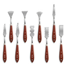 H&B HB AJ09 9 Pcs Toning Scrapers Stainless Steel Painting Scraper Spatula Wood Handle Art Supplies for Artist Canvas Oil Paint Pigment Mixing Palett