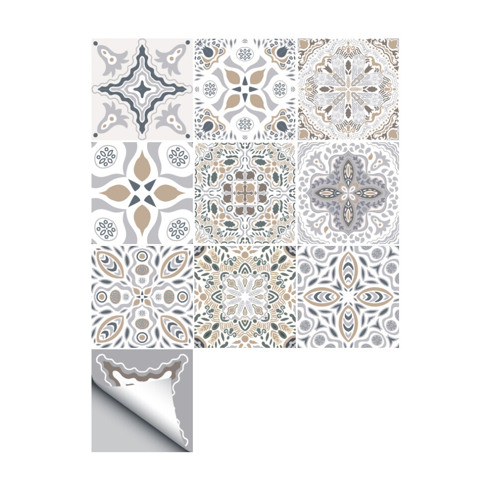 10Pcs Moroccan Self Adhesive Wall Sticker Waterproof Bathroom Kitchen Decor Wall Stair Floor Tile Sticker 7861398317773