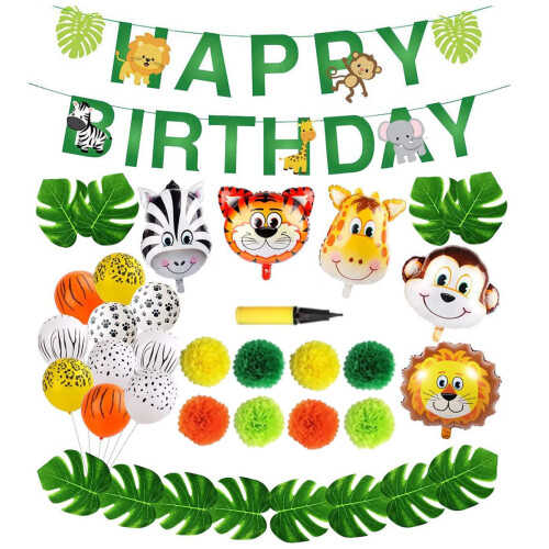 97Pcs Jungle Party Birthday Balloons Decoration Set Banner Baby Shower Party Props Set For Home Garden Party Decoration