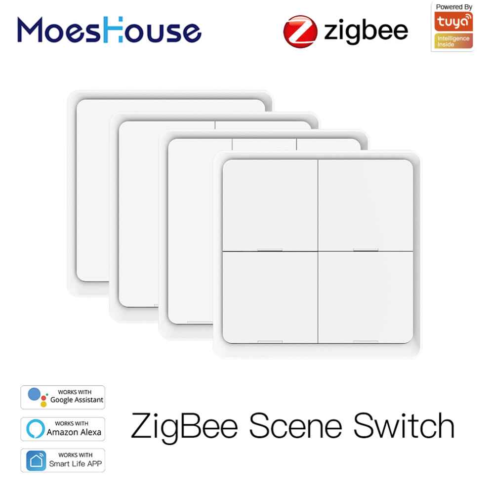 Moeshouse 4 Gang Tuya Zb Wireless 12 Scene Switch Push Button Controller Battery Powered Automation Scenario For Tuya Devices 6901249263192